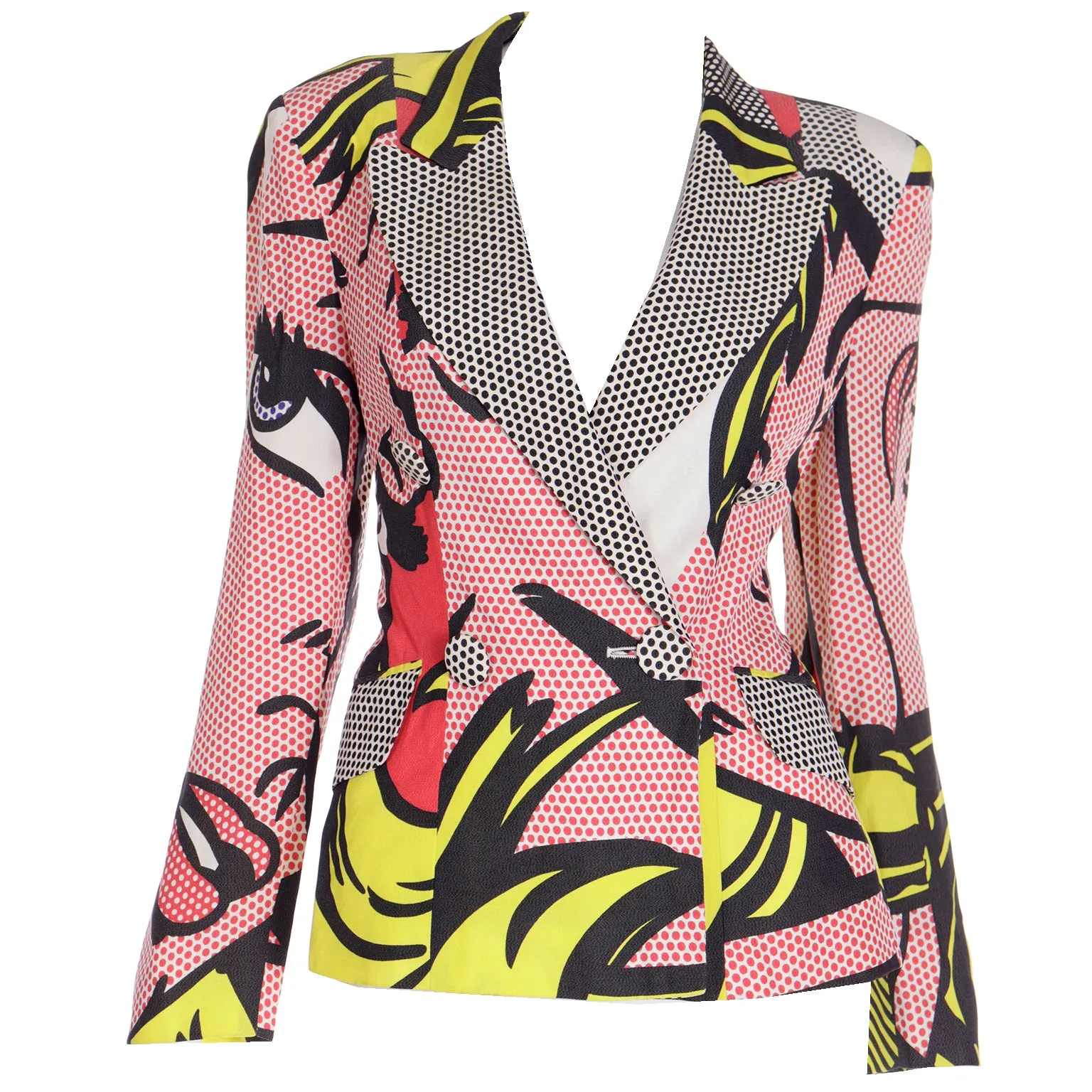 1991 Franco Moschino Roy Lichtenstein Pop Art Pink Yellow Red & Black Jacket