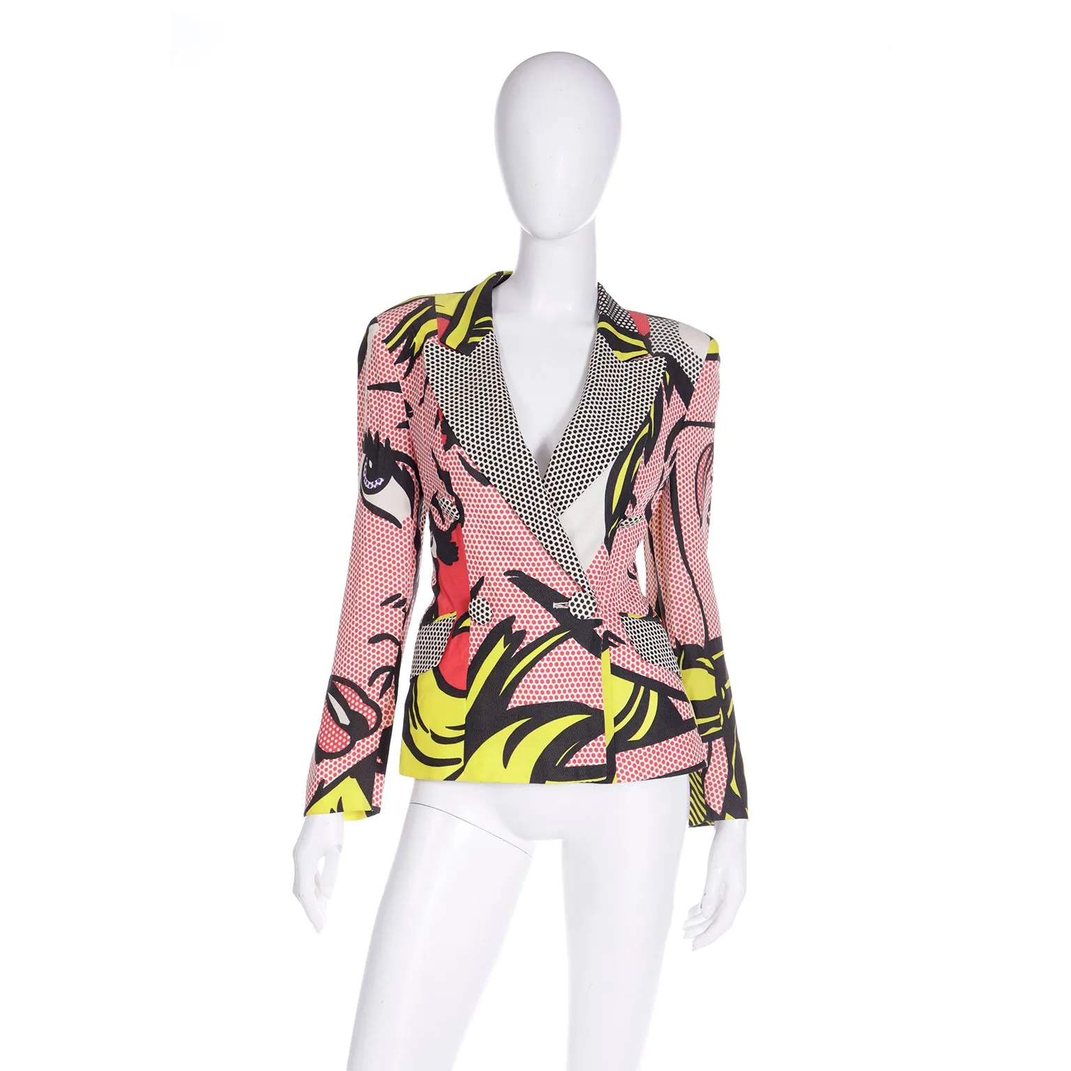 1991 Franco Moschino Roy Lichtenstein Pop Art Pink Yellow Red & Black Jacket