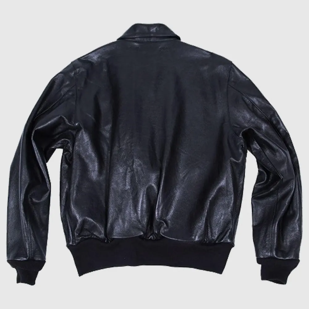 Alpha Black Goatskin Modern A-2 Leather Jacket