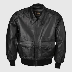 Alpha Black Goatskin Modern A-2 Leather Jacket