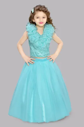 Aqua Sequins Ruffle Skirt Top Set