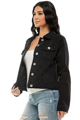 Black Destroyed Stretch Denim Jacket - #4574-4579