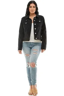 Black Destroyed Stretch Denim Jacket - #4574-4579