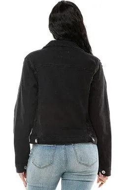 Black Destroyed Stretch Denim Jacket - #4574-4579