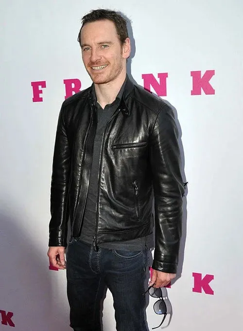 BLACK MICHAEL FASSBENDER LEATHER JACKET FOR MEN