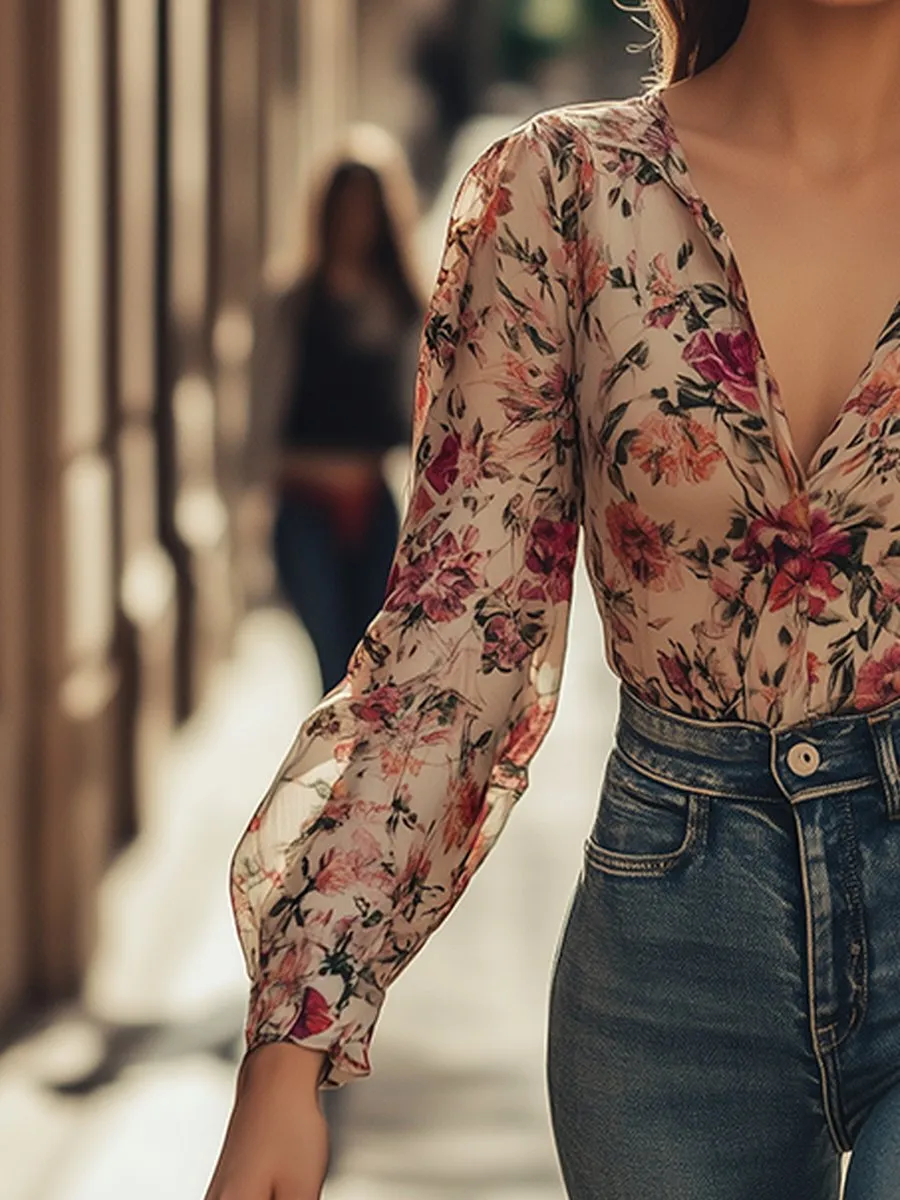 Blooming Elegance Sheer Floral Blouse