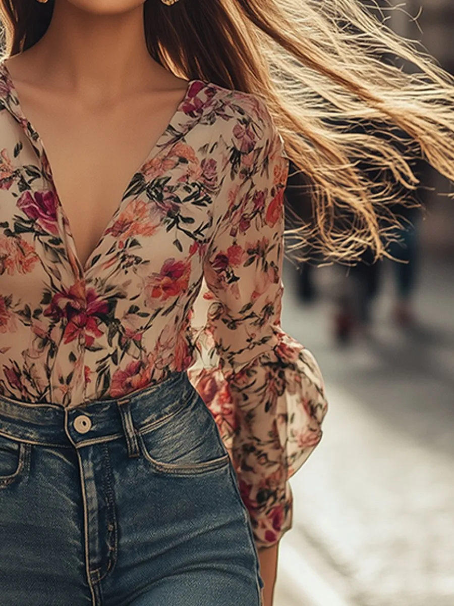 Blooming Elegance Sheer Floral Blouse