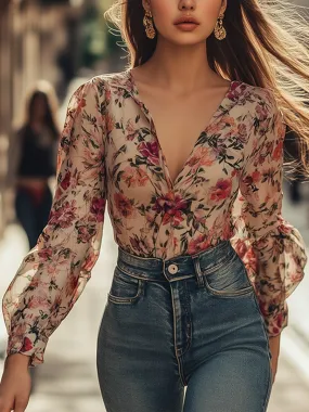 Blooming Elegance Sheer Floral Blouse