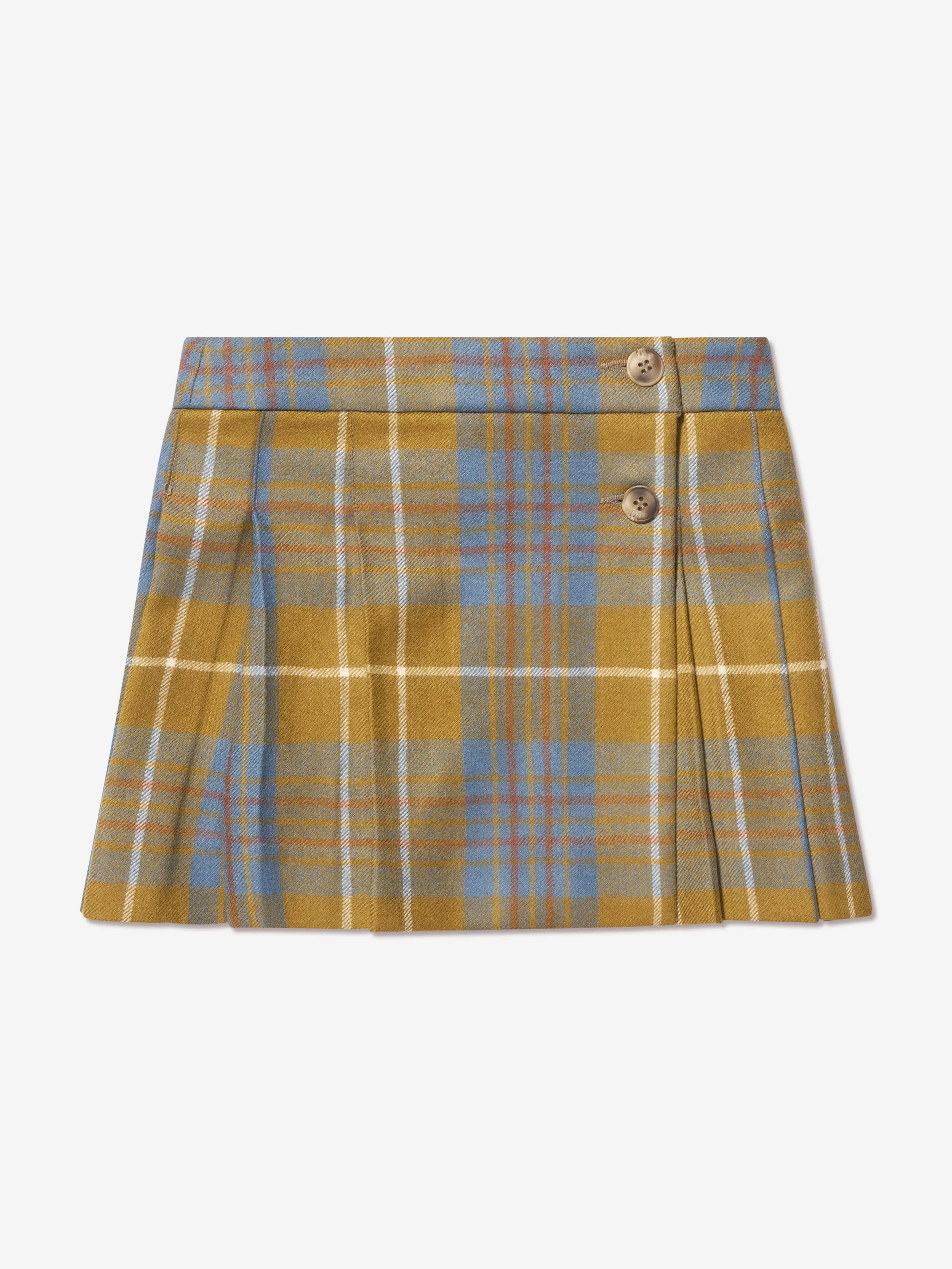 Bonpoint Girls Talissa Wool Tartan Skirt in Blue