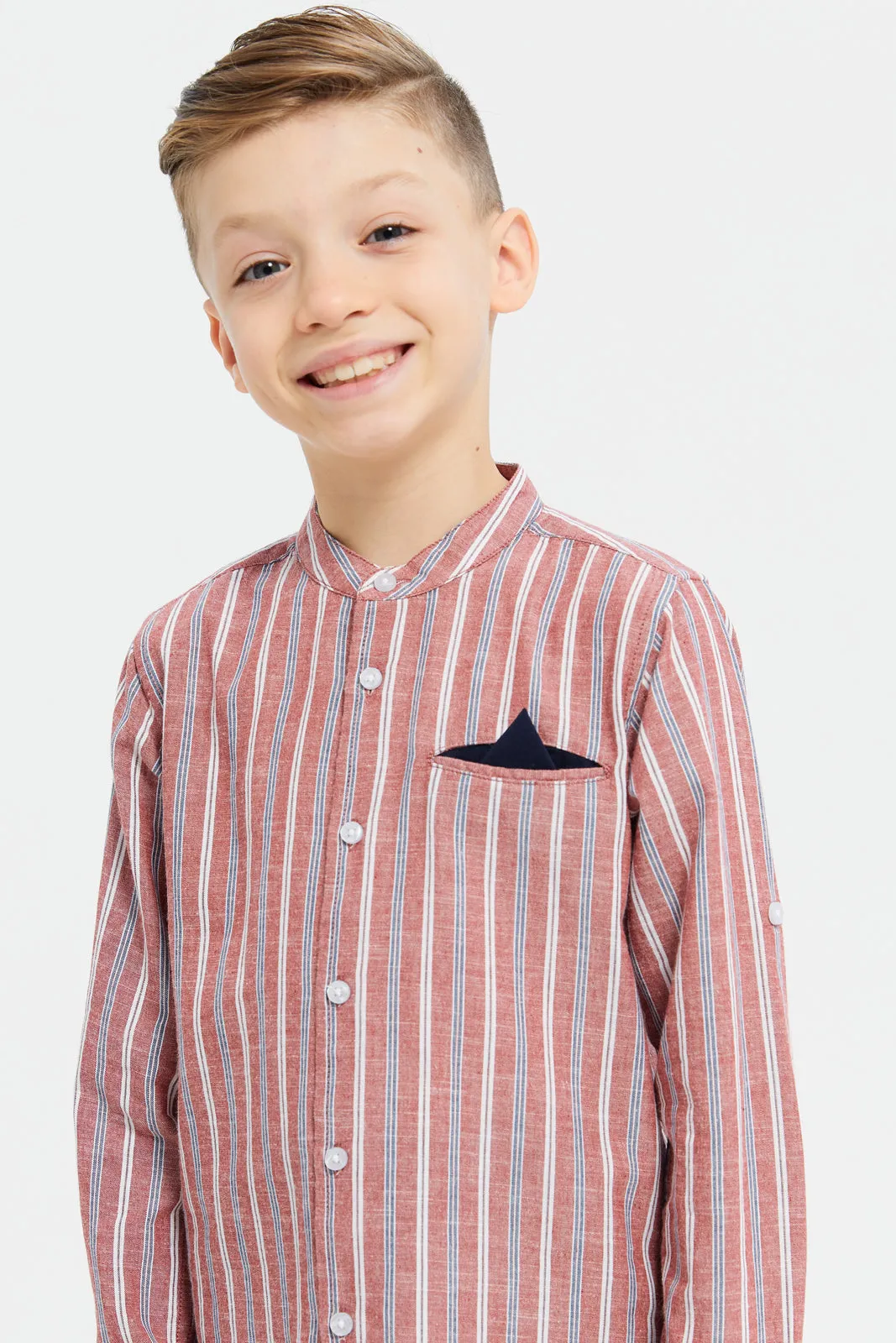 Boys Brown Long Sleeve Stripe Shirt