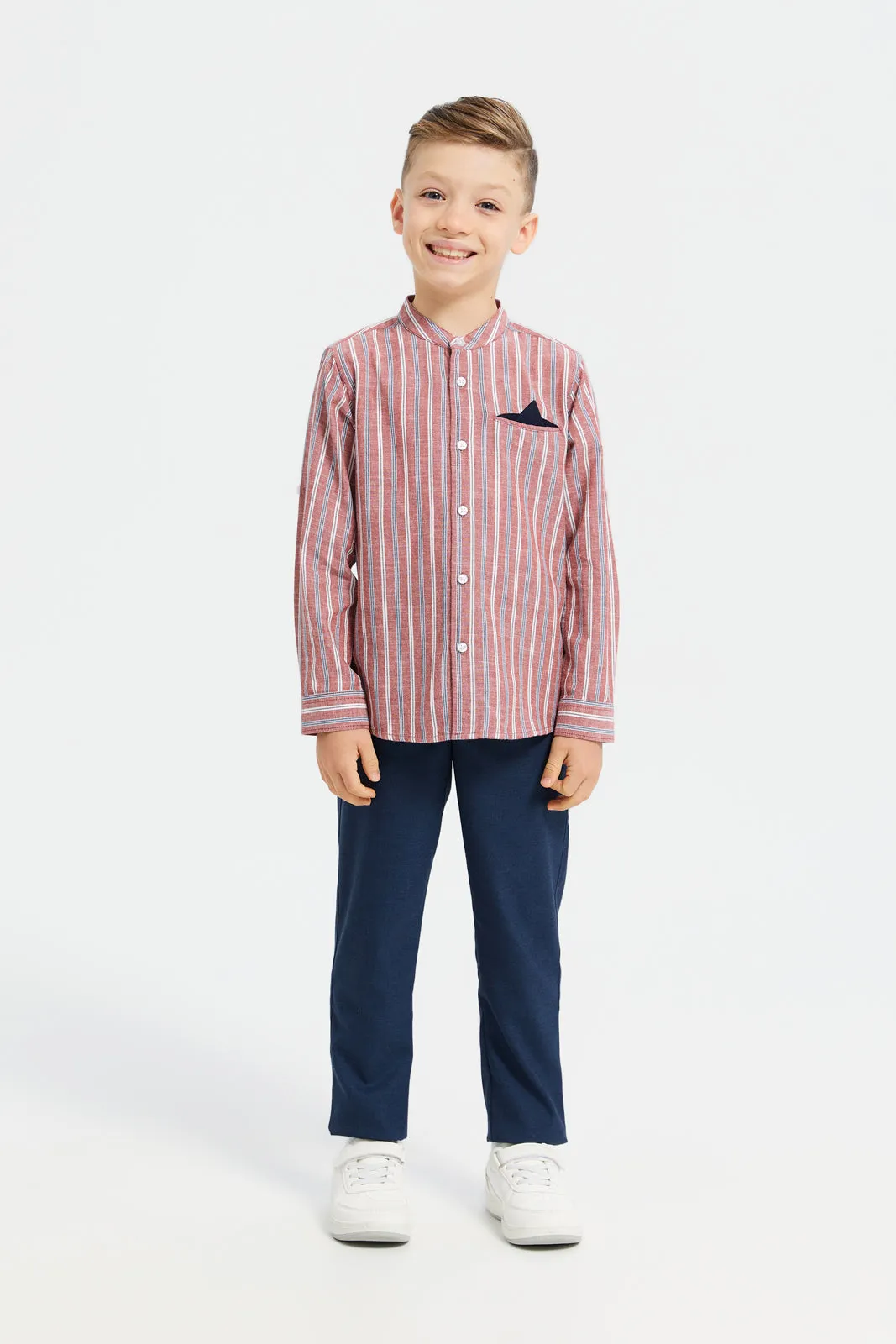 Boys Brown Long Sleeve Stripe Shirt