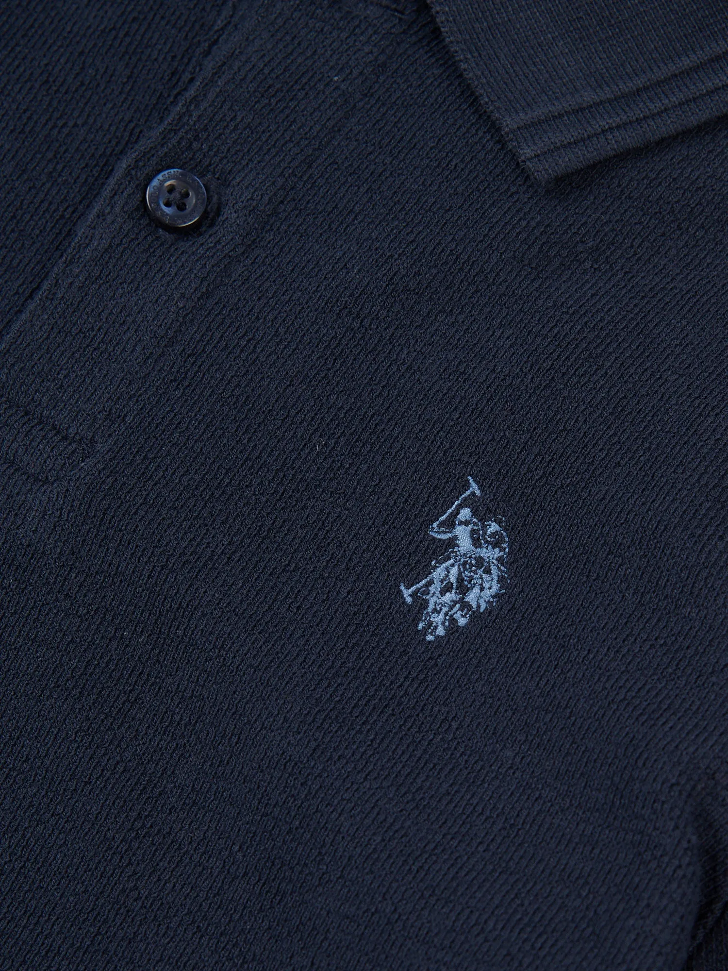 Boys Texture Terry Polo Shirt in Dark Sapphire Navy / Moonlight Blue DHM