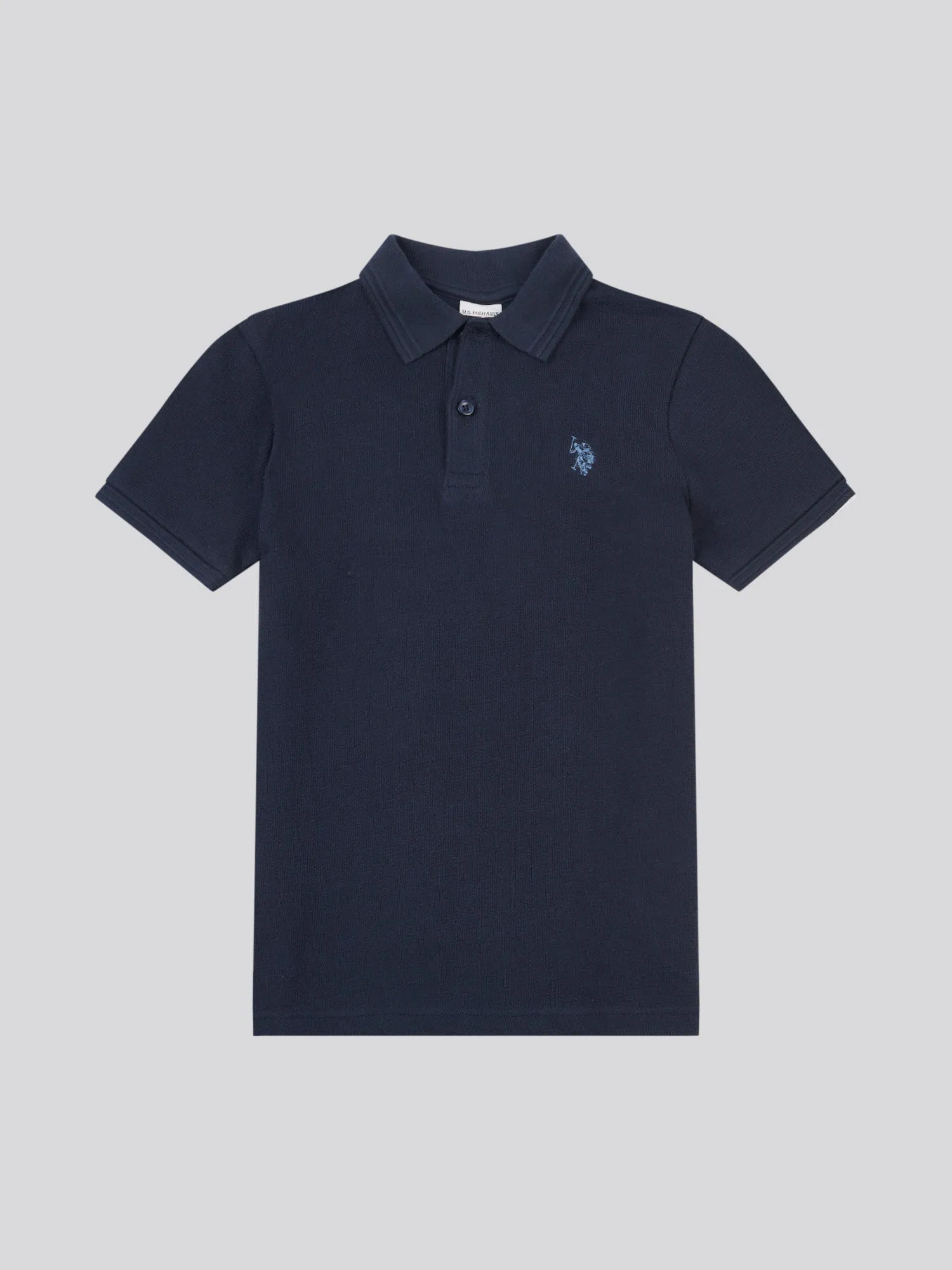 Boys Texture Terry Polo Shirt in Dark Sapphire Navy / Moonlight Blue DHM