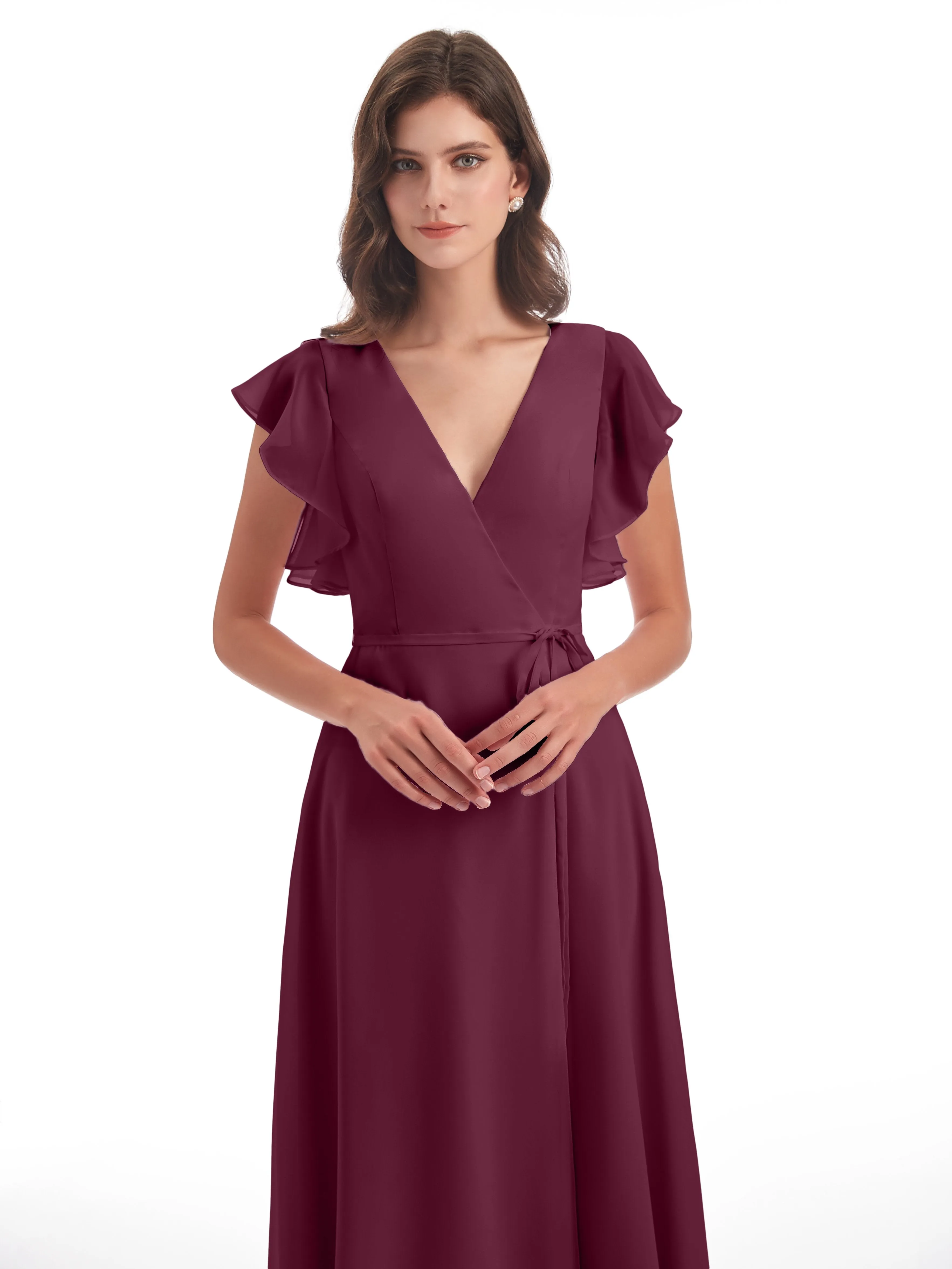 Bridesmaid Dress Mulberry Hope Charming V Neck Long Chiffon Bridesmaid Dresses