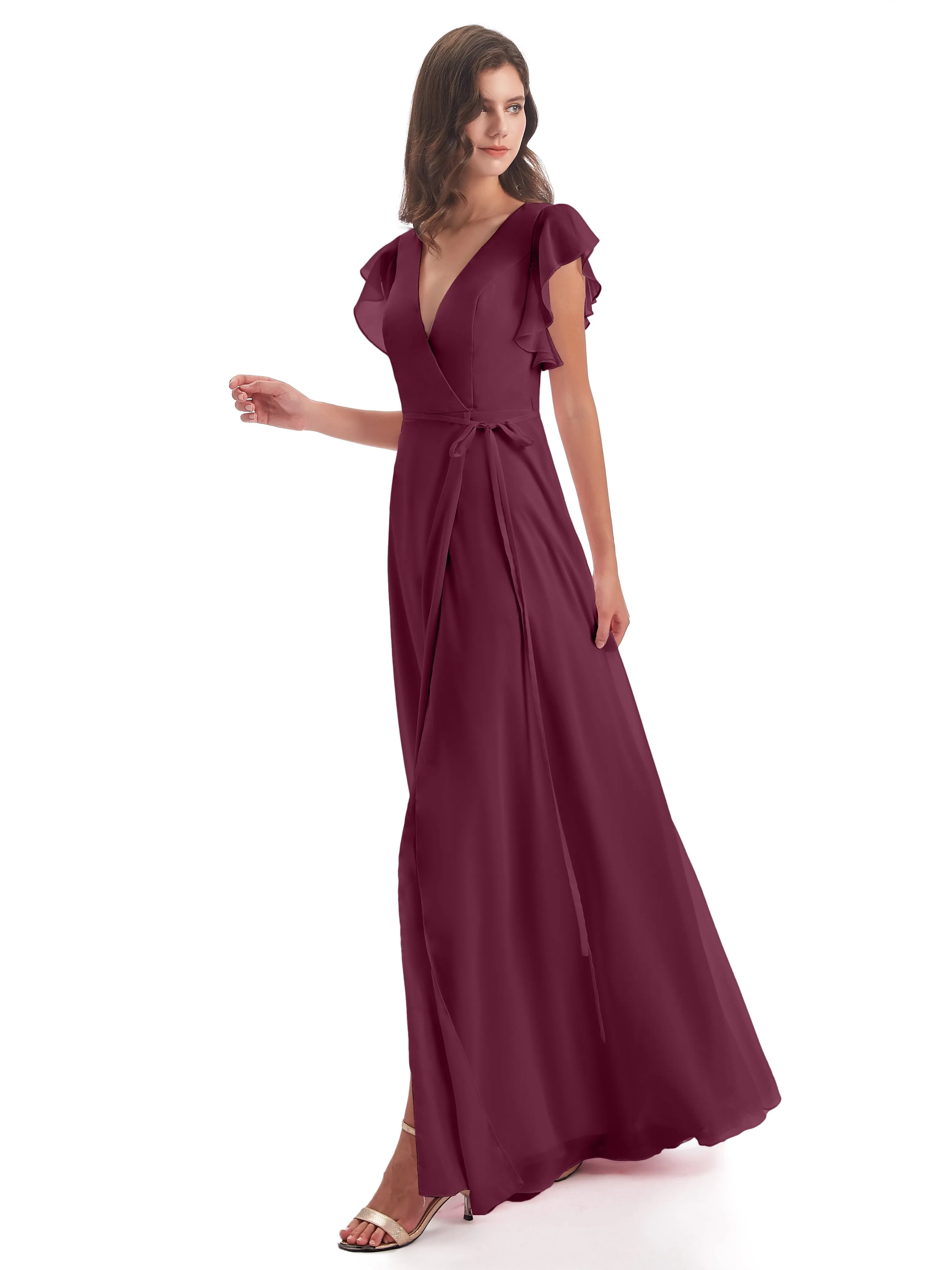 Bridesmaid Dress Mulberry Hope Charming V Neck Long Chiffon Bridesmaid Dresses