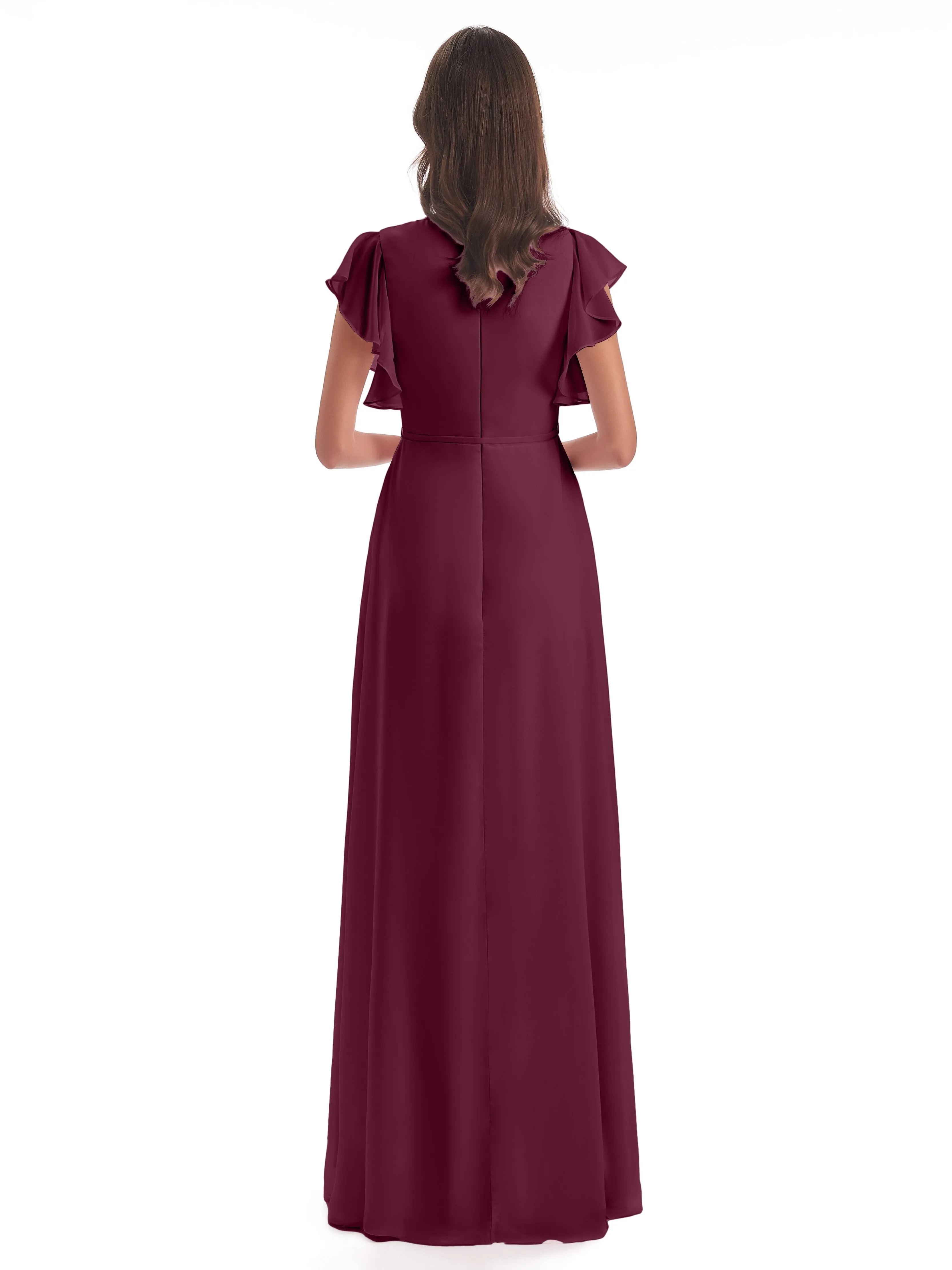 Bridesmaid Dress Mulberry Hope Charming V Neck Long Chiffon Bridesmaid Dresses