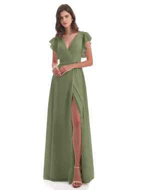 Bridesmaid Dress Olive Green Rose Charming Scoop Chiffon Bridesmaid Dresses