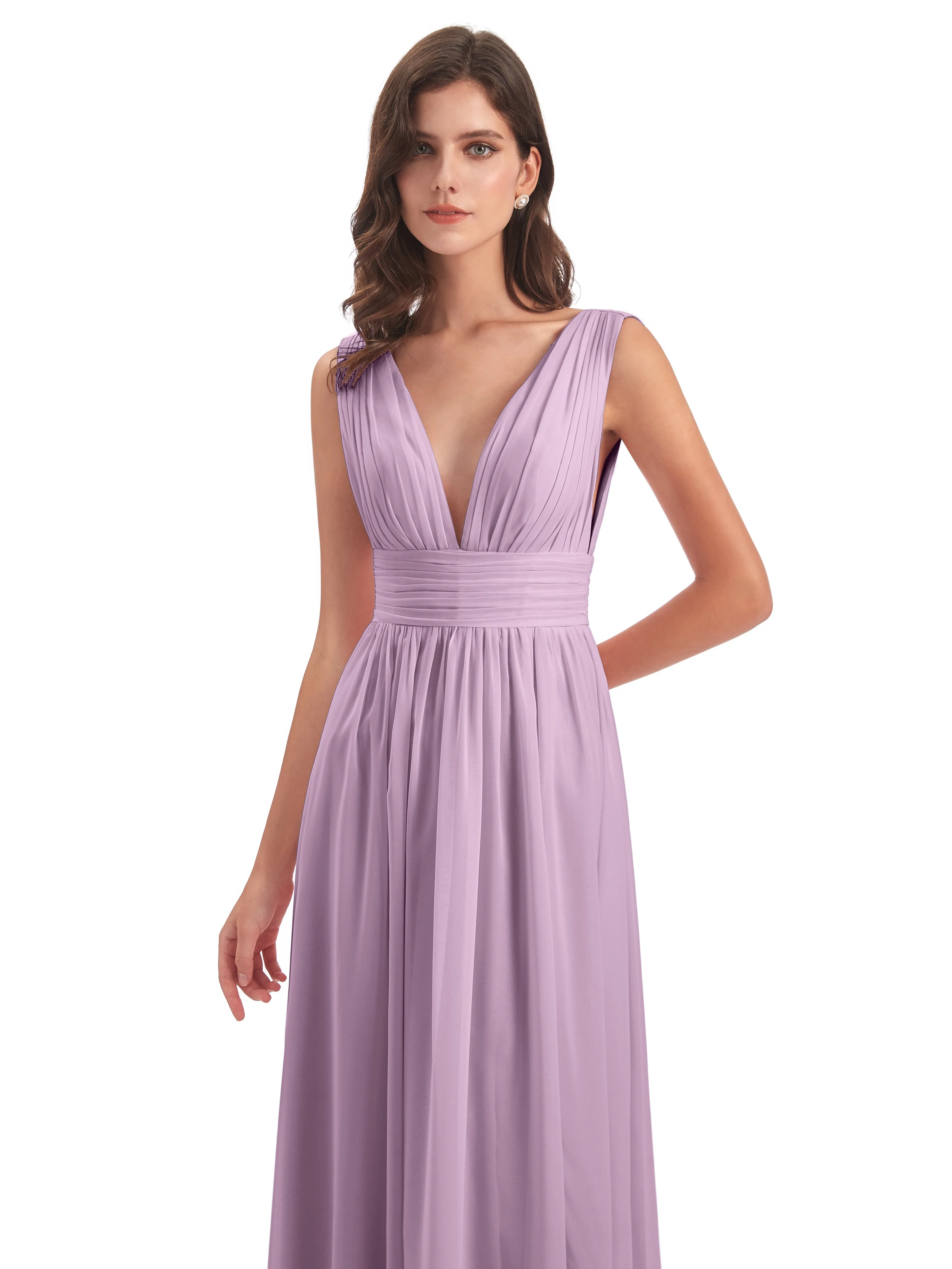 Bridesmaid Dresses Wisteria Charming Chiffon V Neck Split Long Bridesmaid Dresses