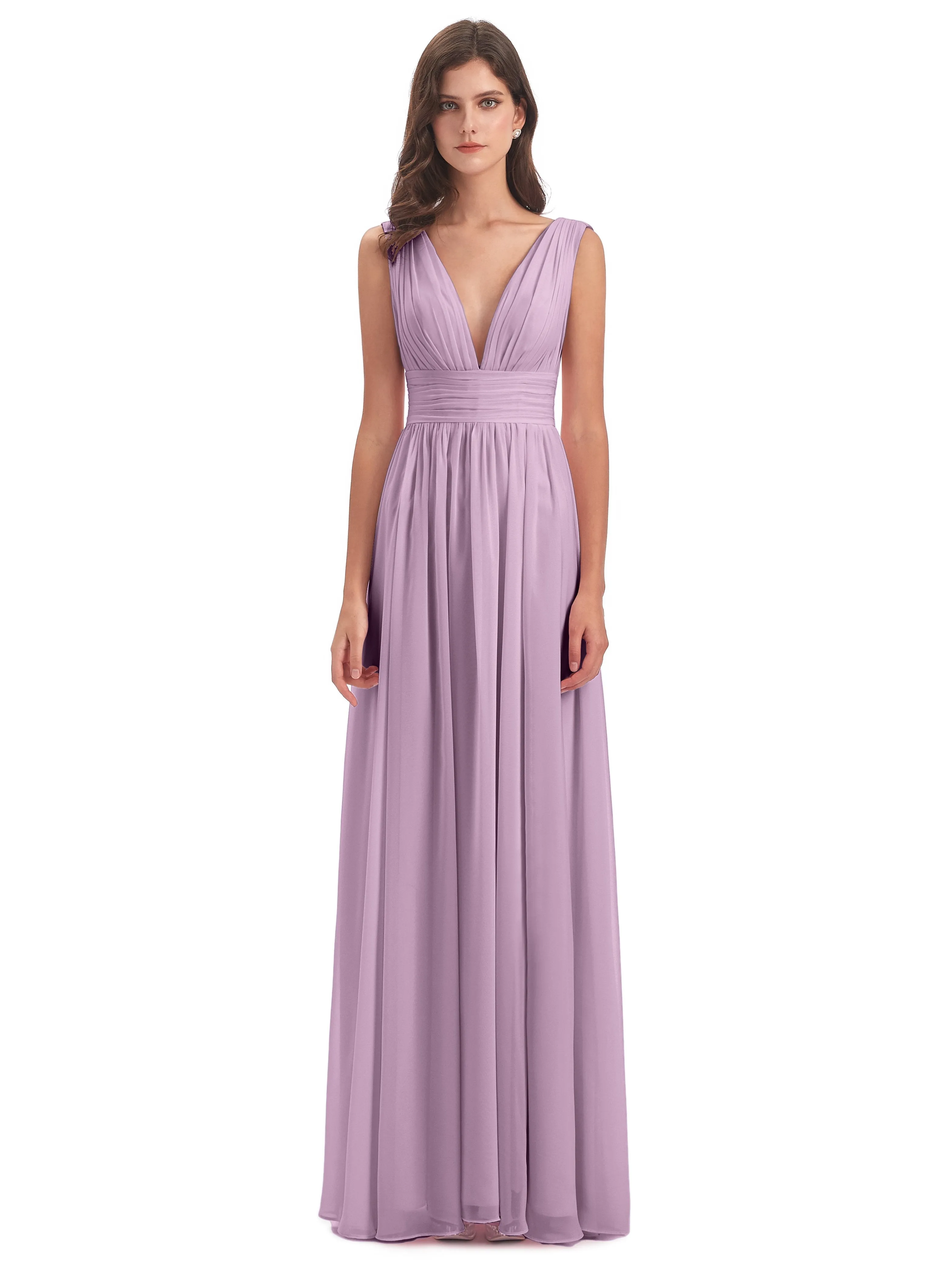 Bridesmaid Dresses Wisteria Charming Chiffon V Neck Split Long Bridesmaid Dresses