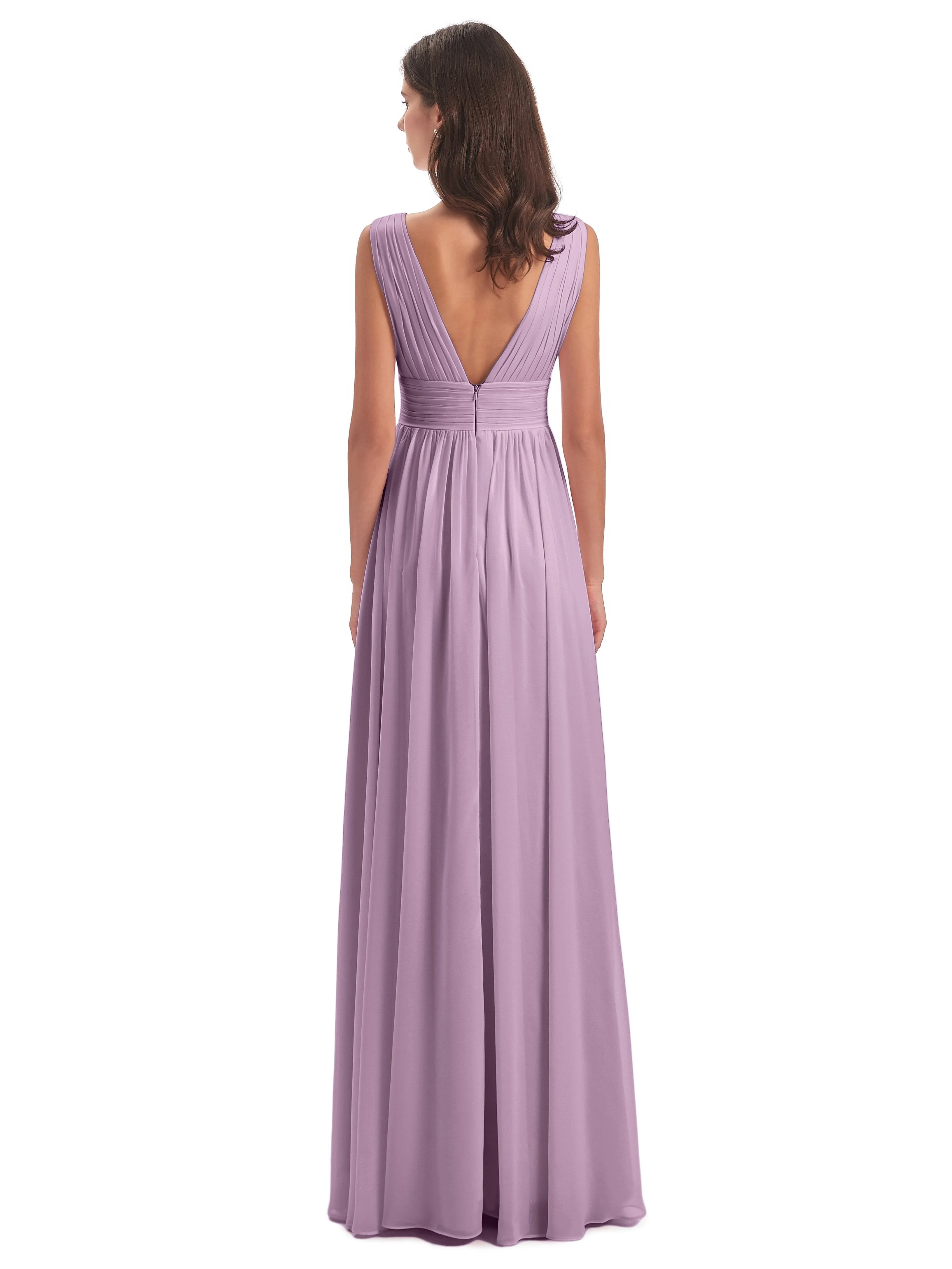 Bridesmaid Dresses Wisteria Charming Chiffon V Neck Split Long Bridesmaid Dresses