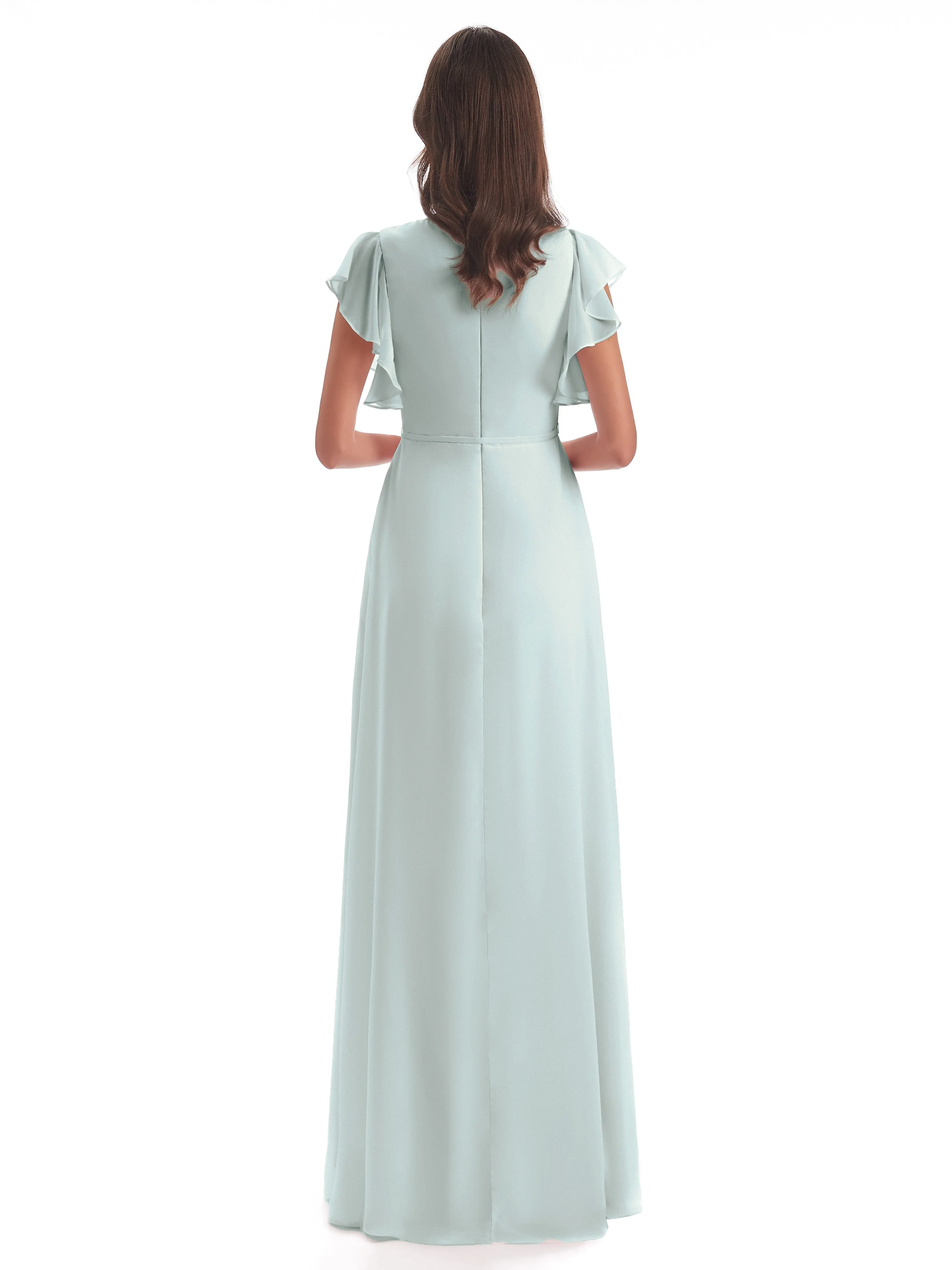 Celadon Dress Bridesmaid Hope Charming V Neck Long Chiffon Bridesmaid Dresses