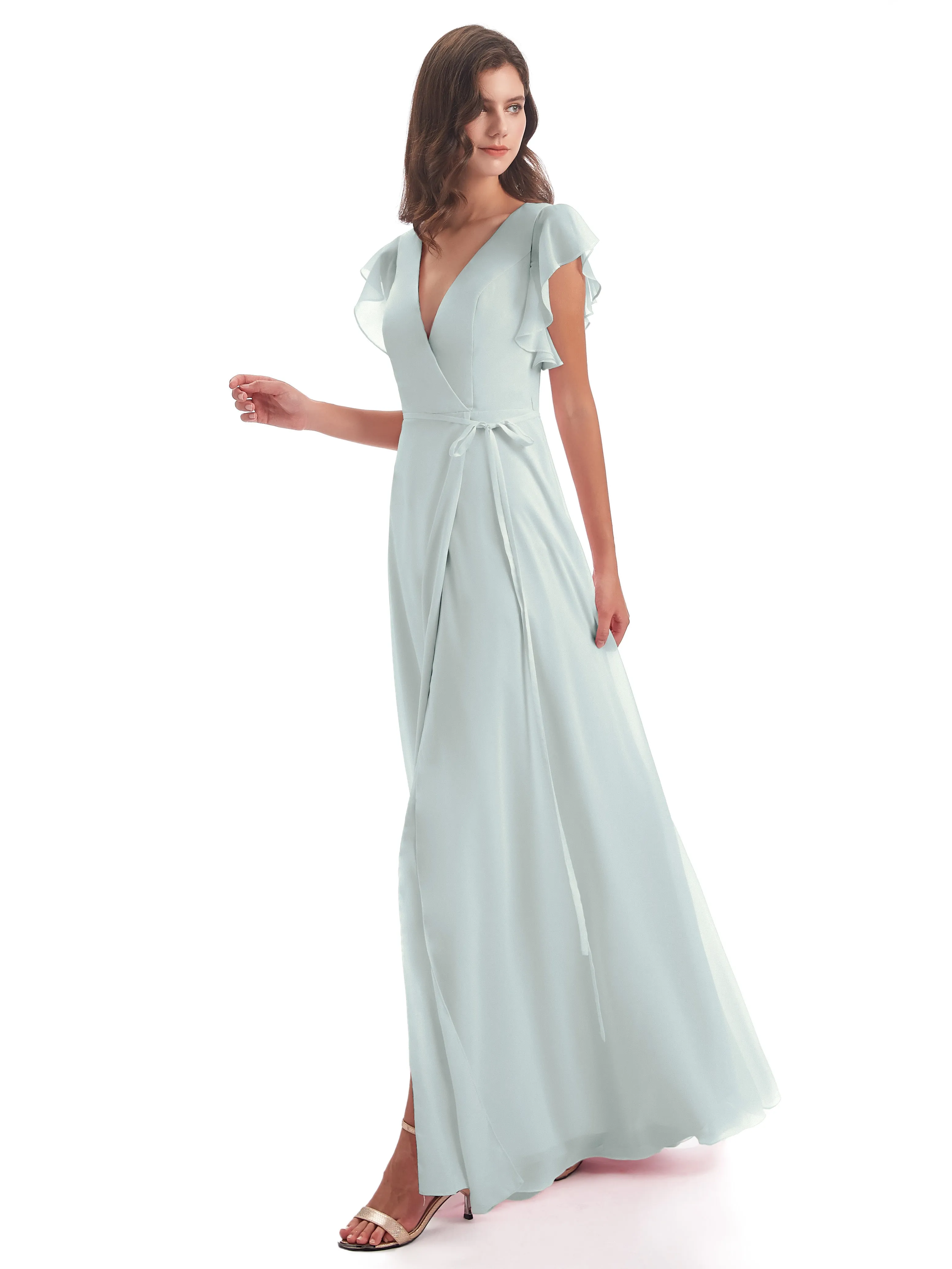 Celadon Dress Bridesmaid Hope Charming V Neck Long Chiffon Bridesmaid Dresses