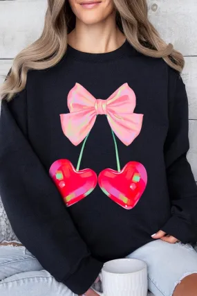 Cherry Pink Bow Graphic Fleece Sweatshirts