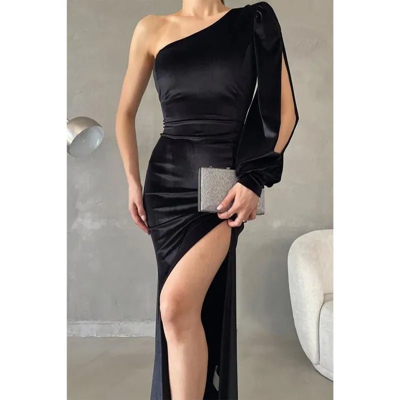 Chic & Modern One Shoulder Long Sleeves Evening Dress Prom Gown