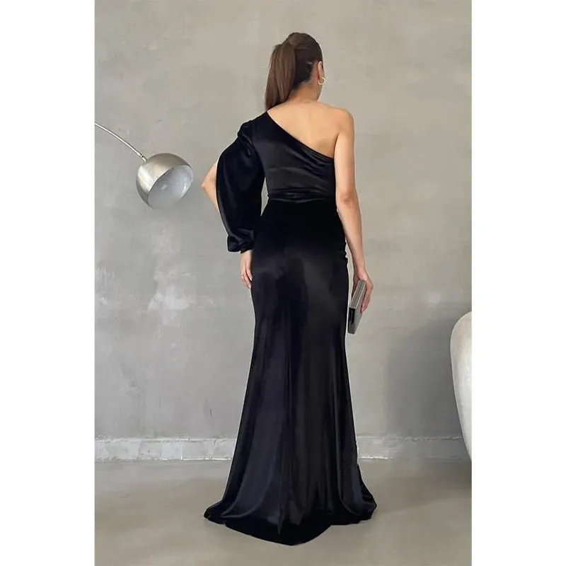 Chic & Modern One Shoulder Long Sleeves Evening Dress Prom Gown