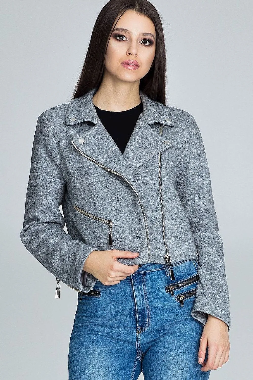 Chic Ramoneska Jacket with Elegant Lining and Trendy Zipper Details