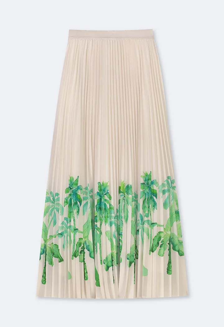 Choice Floral Print Pleated Skirt Cream