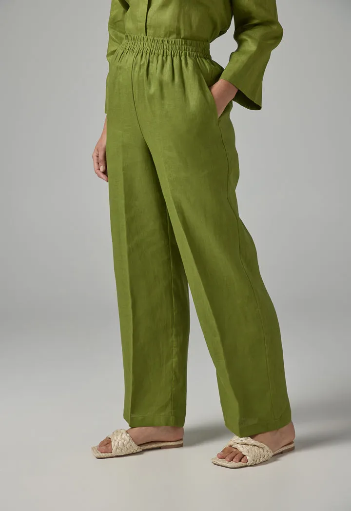 Choice High-Waist Straight-Cut Basic Trousers Green