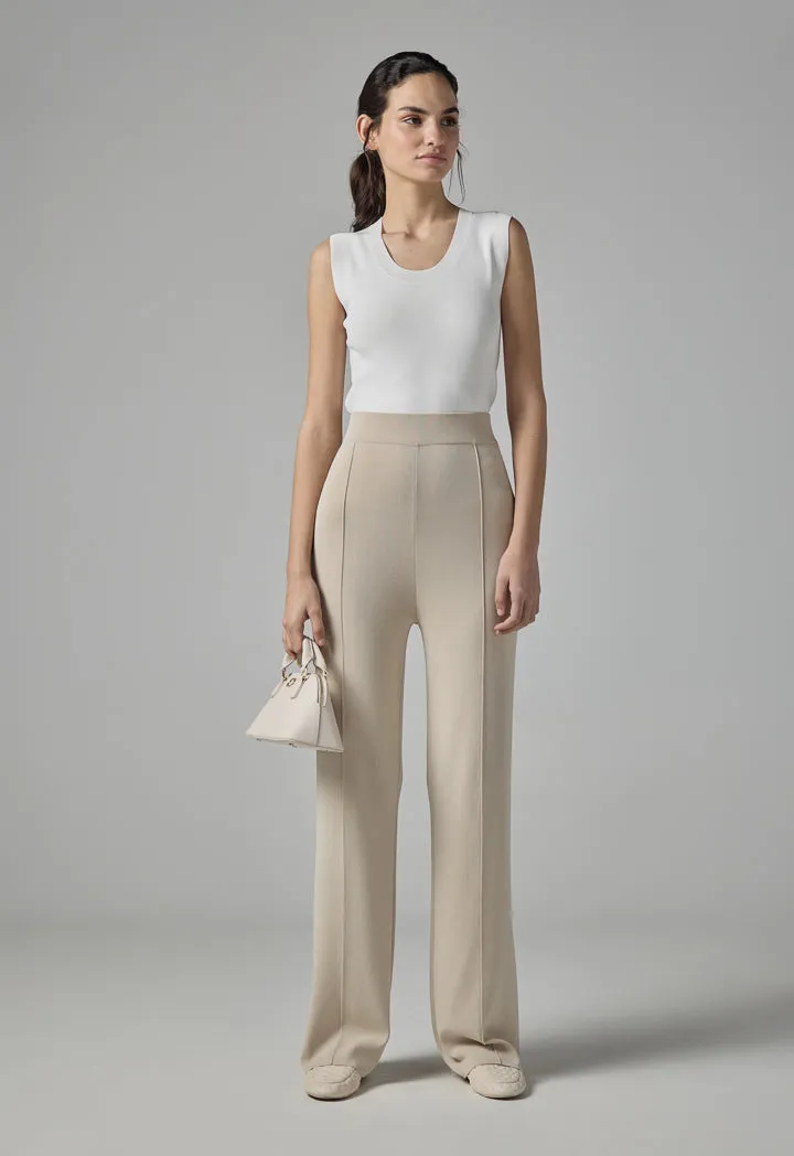 Choice Solid Pin Tuck Wide Leg Trousers Sand