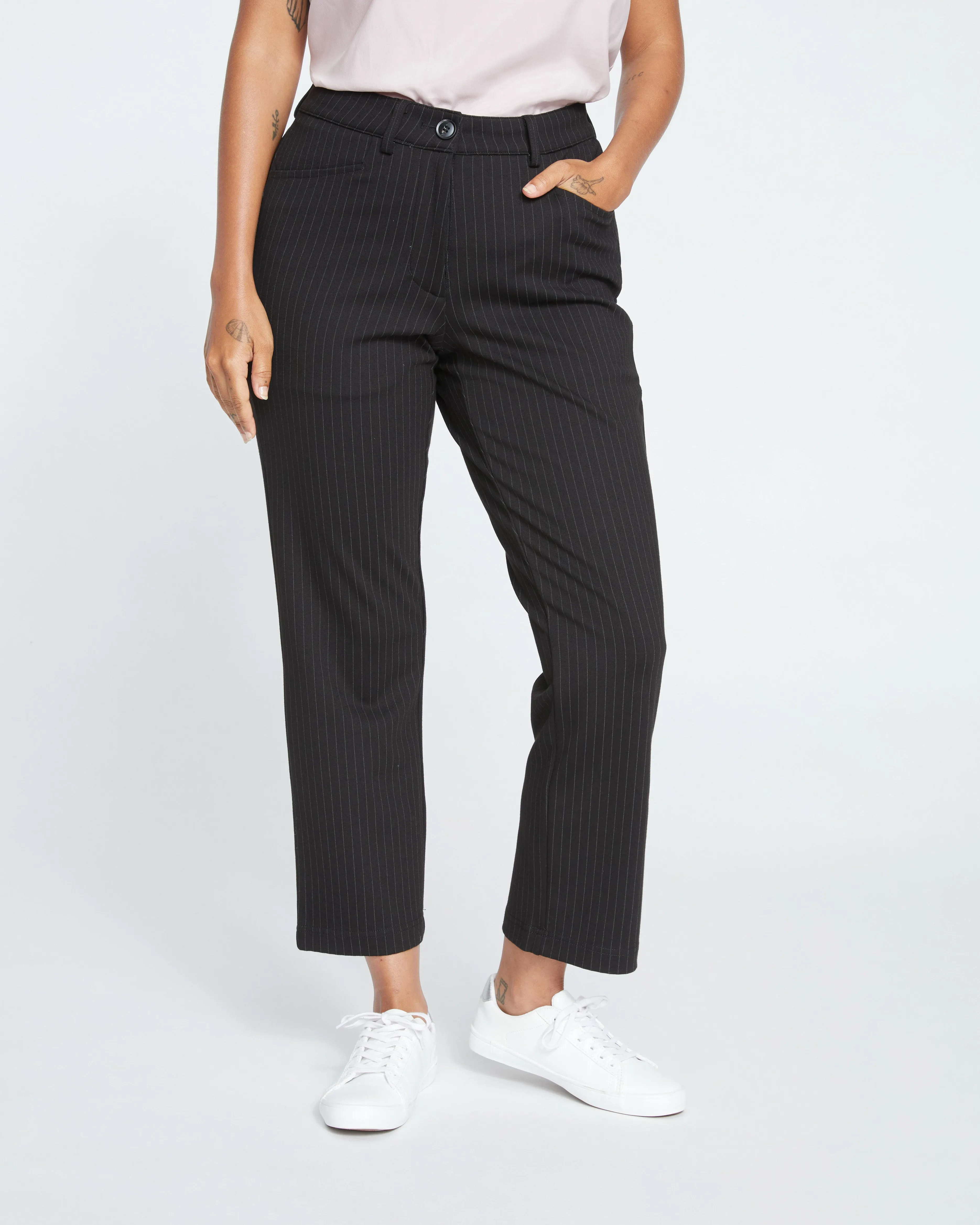 Cigarette Ponte Pants - Slate Pinstripe