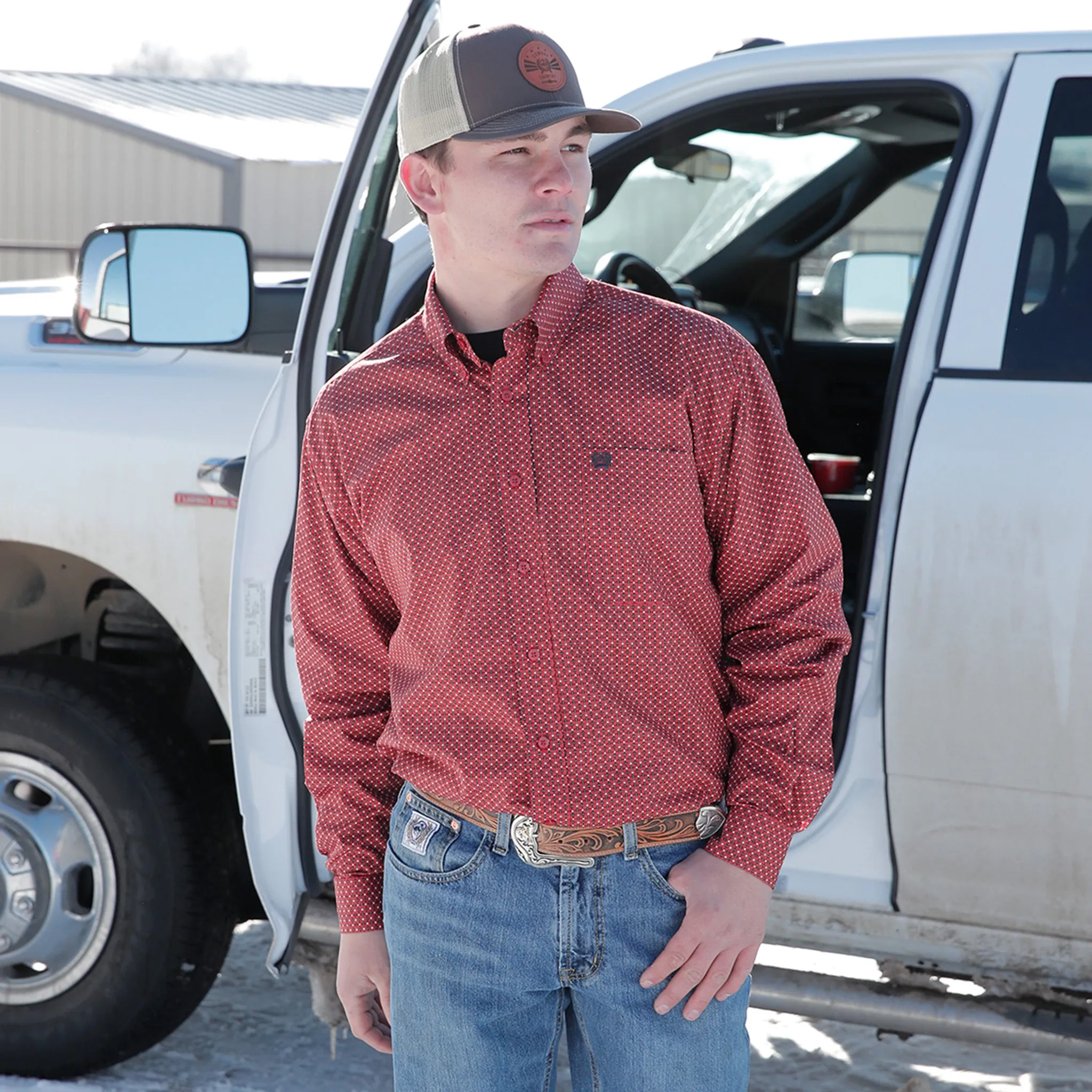 Cinch Men's Red Geo Print Shirt