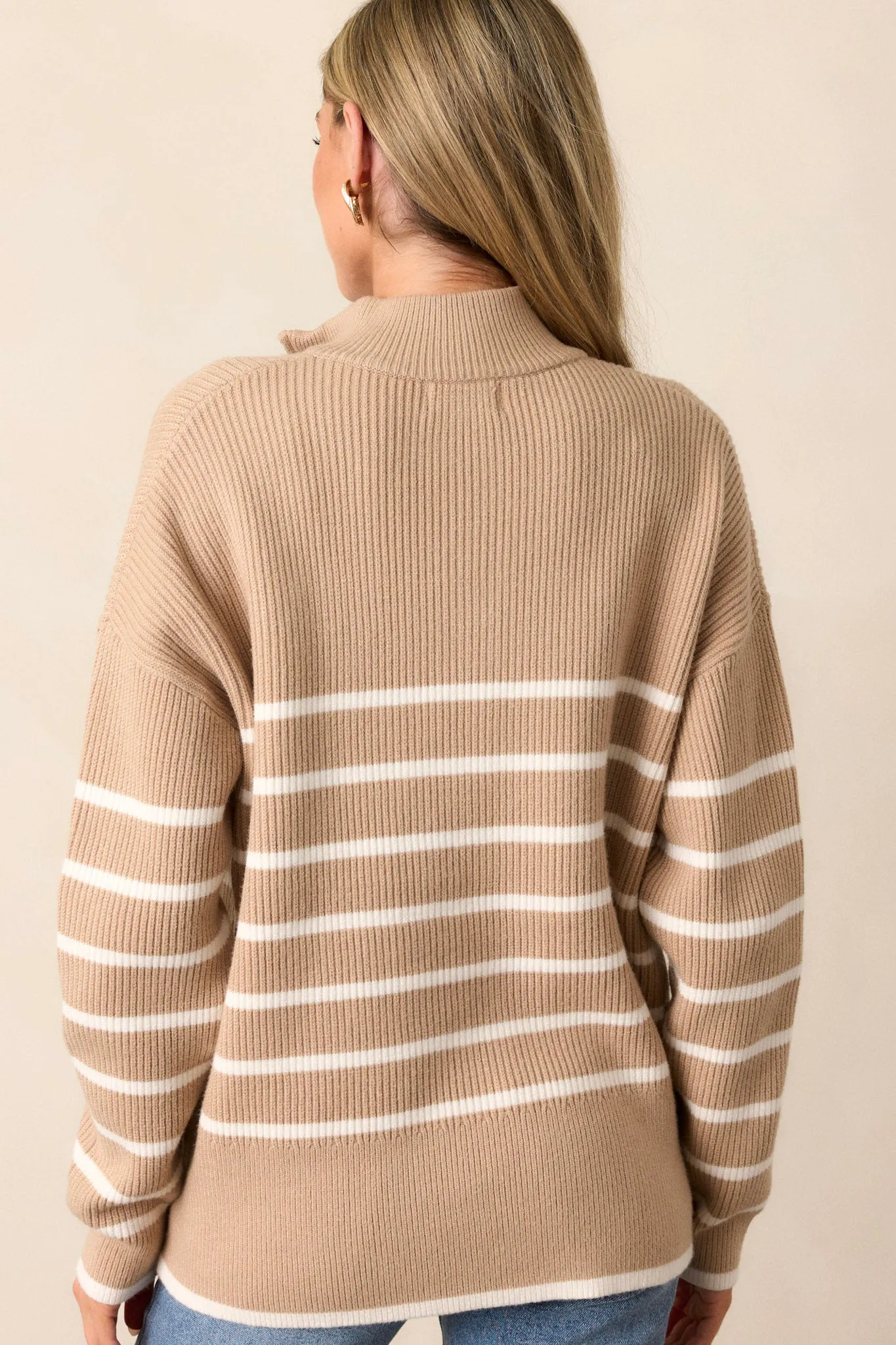 Comfort Cutie Khaki Stripe Quarter-Zip Sweater