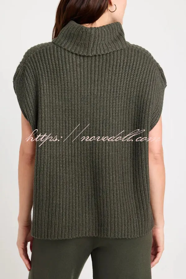 Comfortable and Luxe Knit TurtleNeck Cap Sleeves Lightweight Sweater