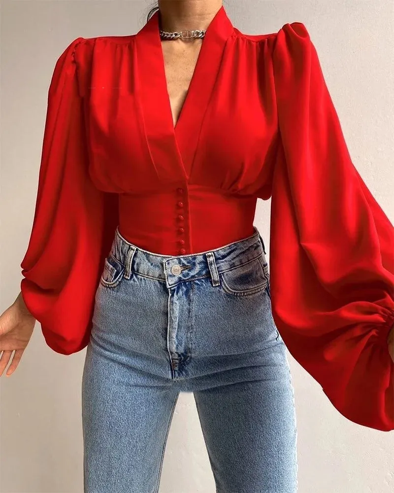 Cordelia - Elegant Lantern Sleeve Blouse for Women