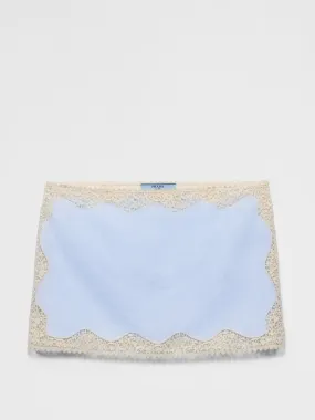 Embroidered, lace-trimmed linen miniskirt