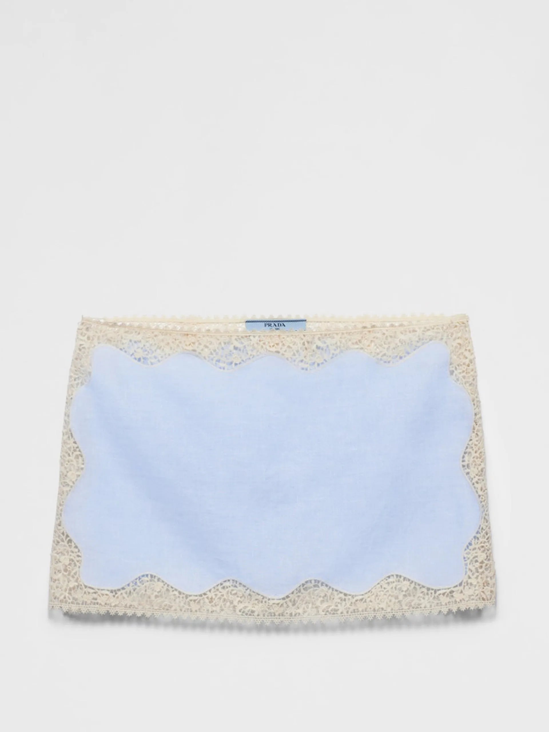 Embroidered, lace-trimmed linen miniskirt