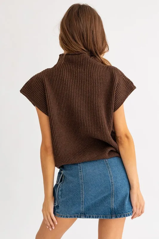 Explore More Collection - Turtle Neck Power Shoulder Sweater Vest