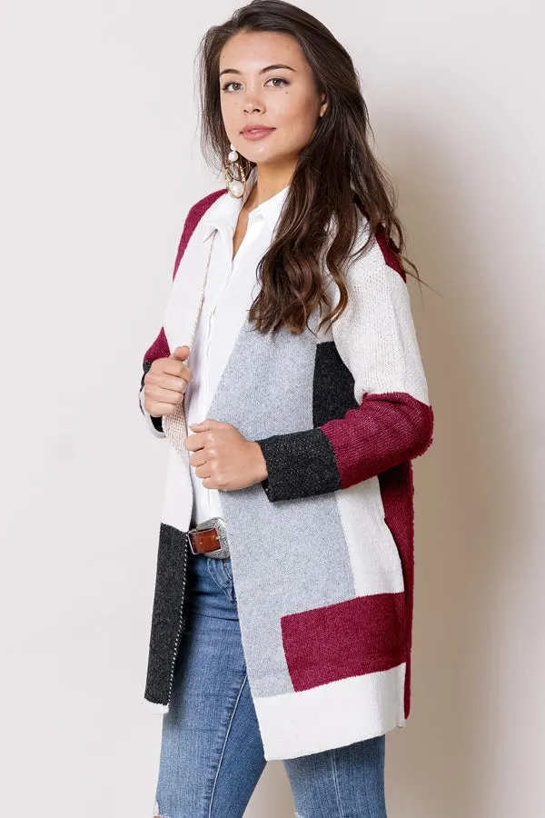 Fashion knit color block cardigan sweater