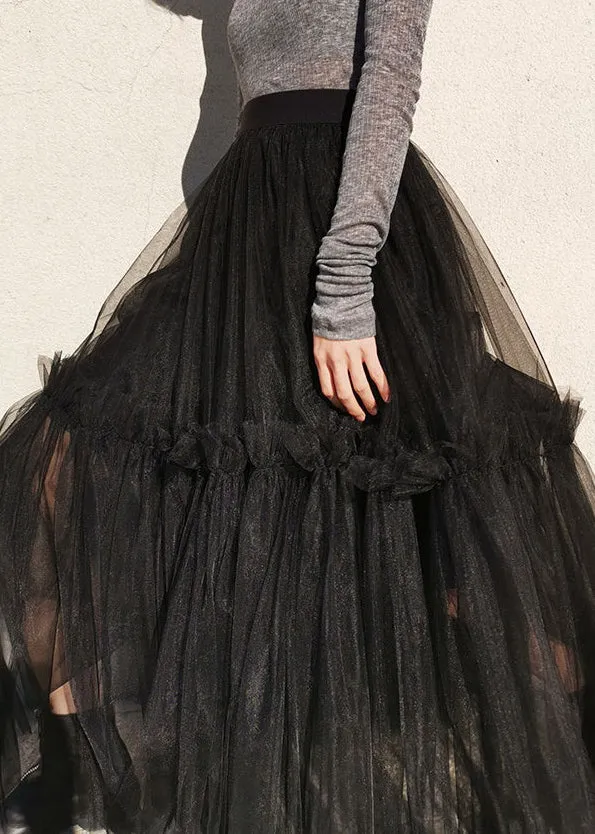 French Black Ruffled High Waist Tulle Skirts Summer AS1046