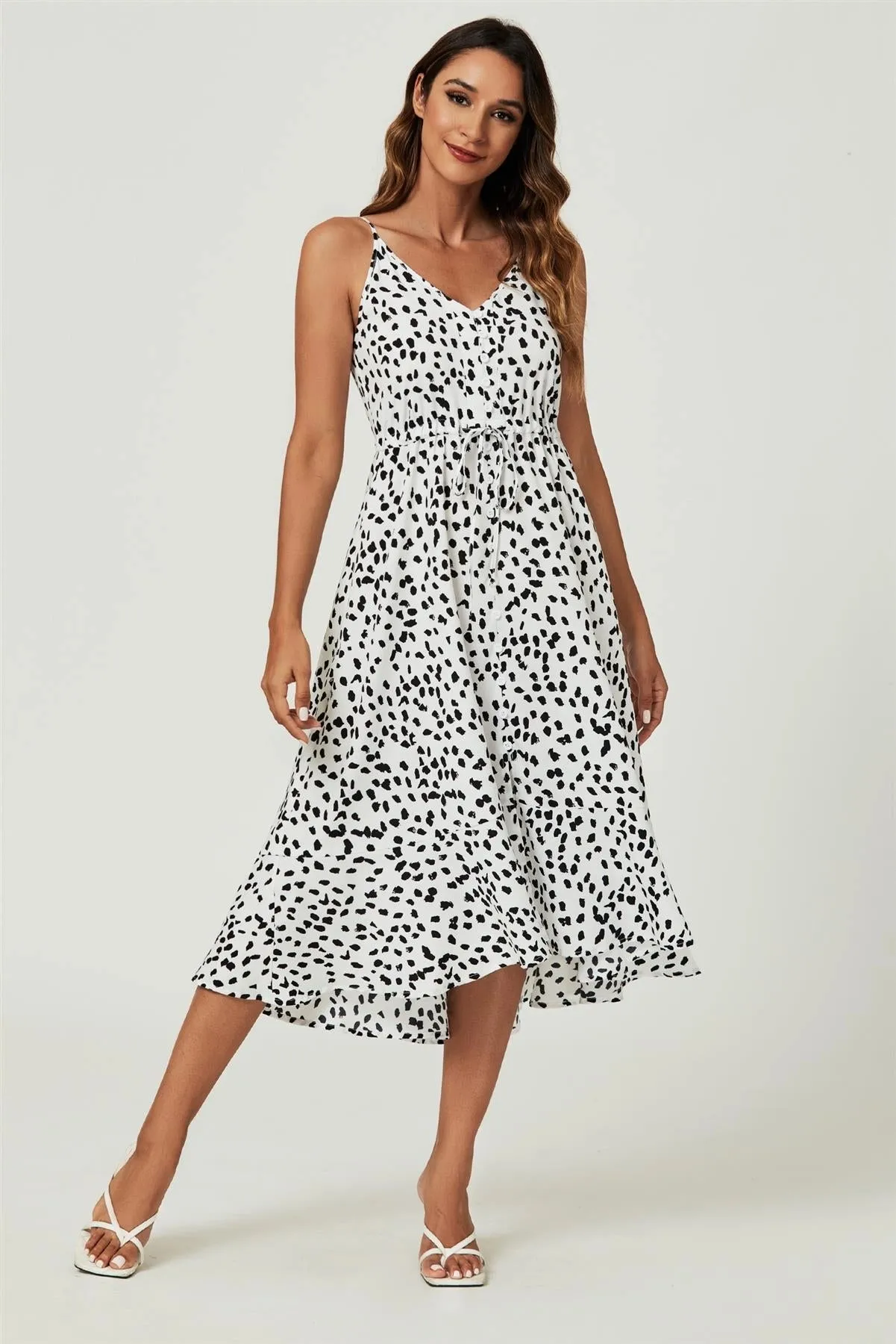 FS Collection Button Front Cami White Leopard Dress