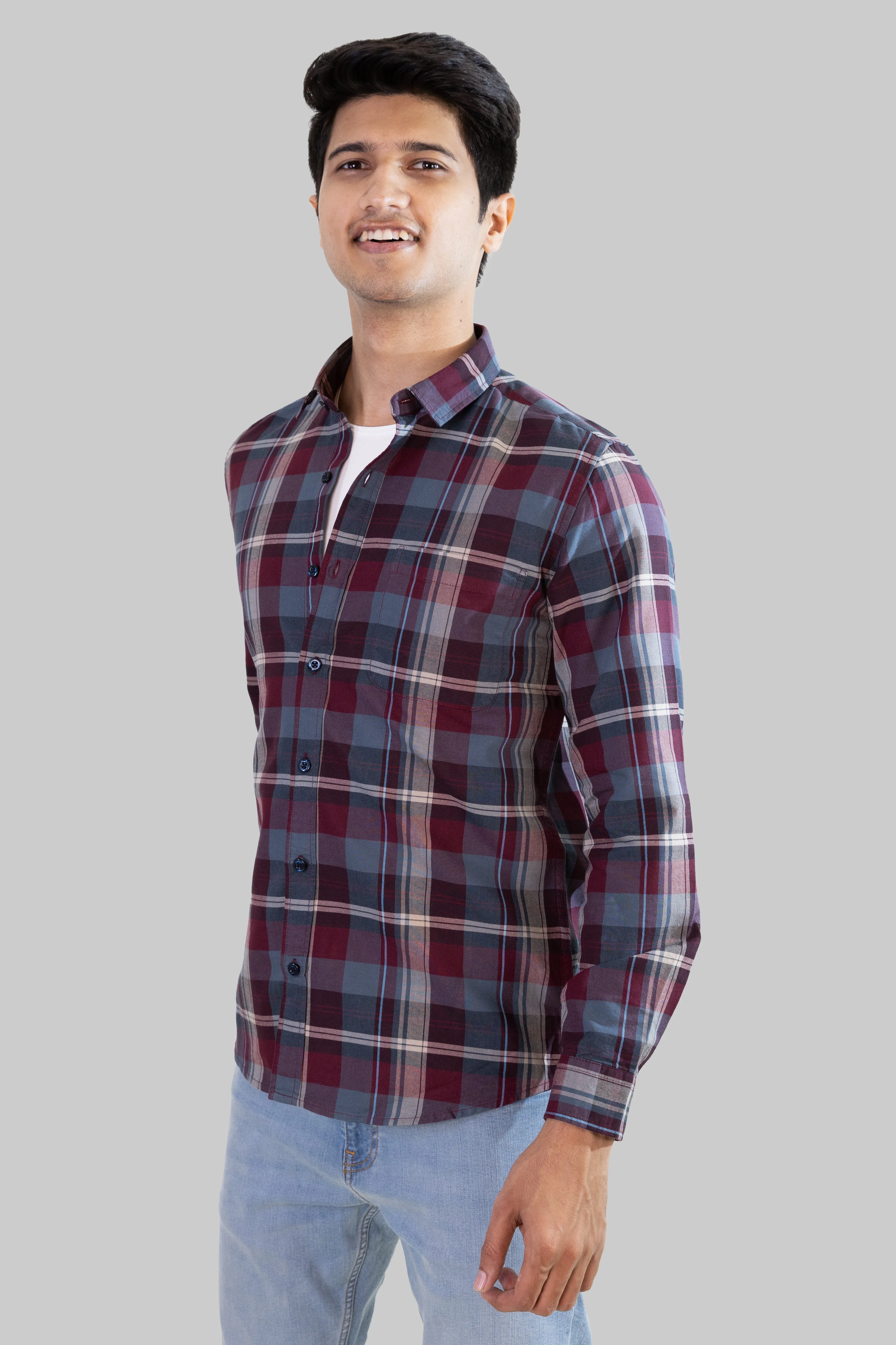 Gridline Checkered Shirt - Maroon