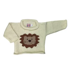 Ivory Lion Face Roll Neck Sweater