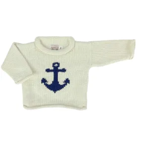 Ivory Navy Anchor Roll Neck Sweater