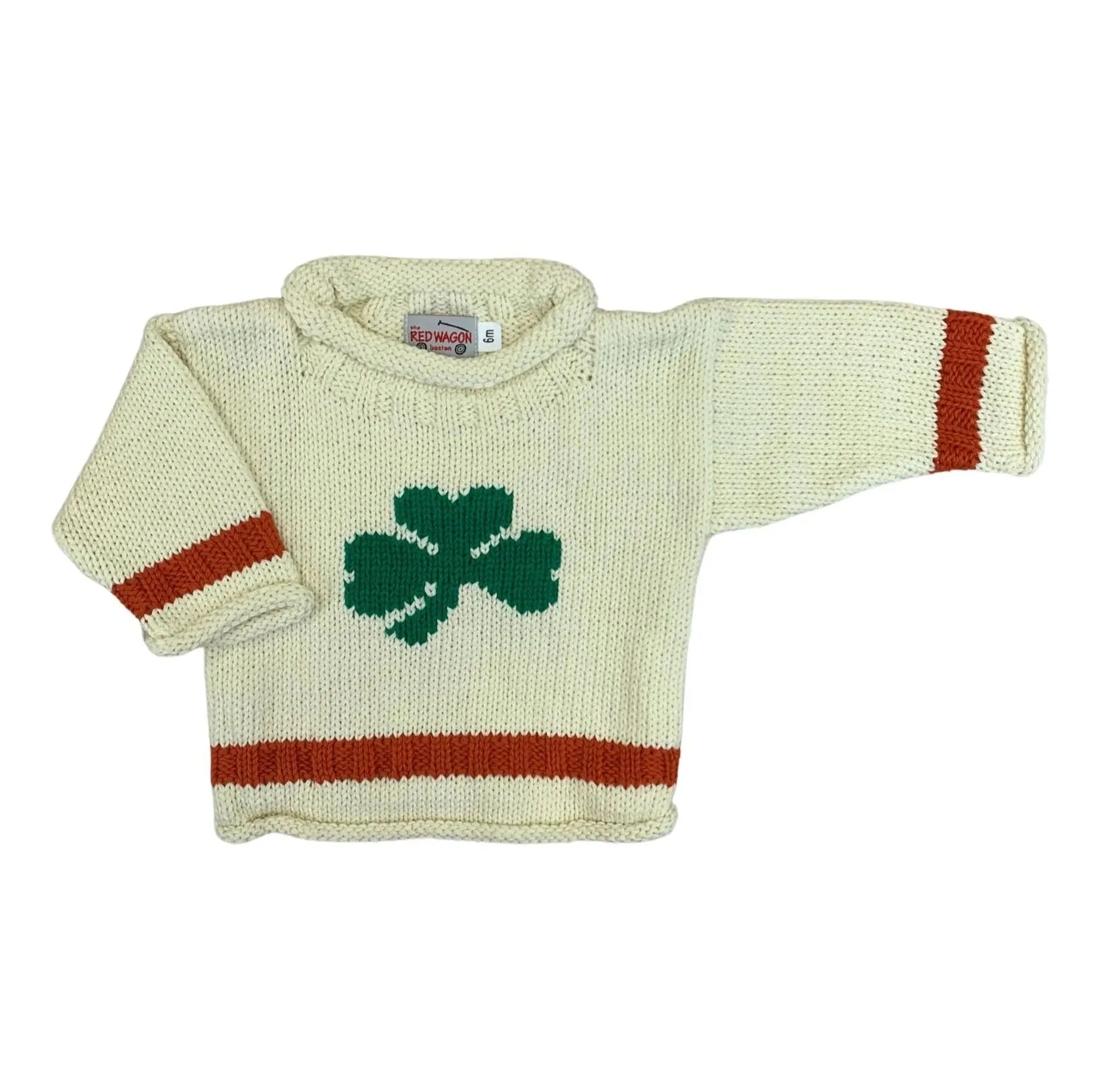 Ivory Shamrock/Orange Stripe Roll Neck Sweater