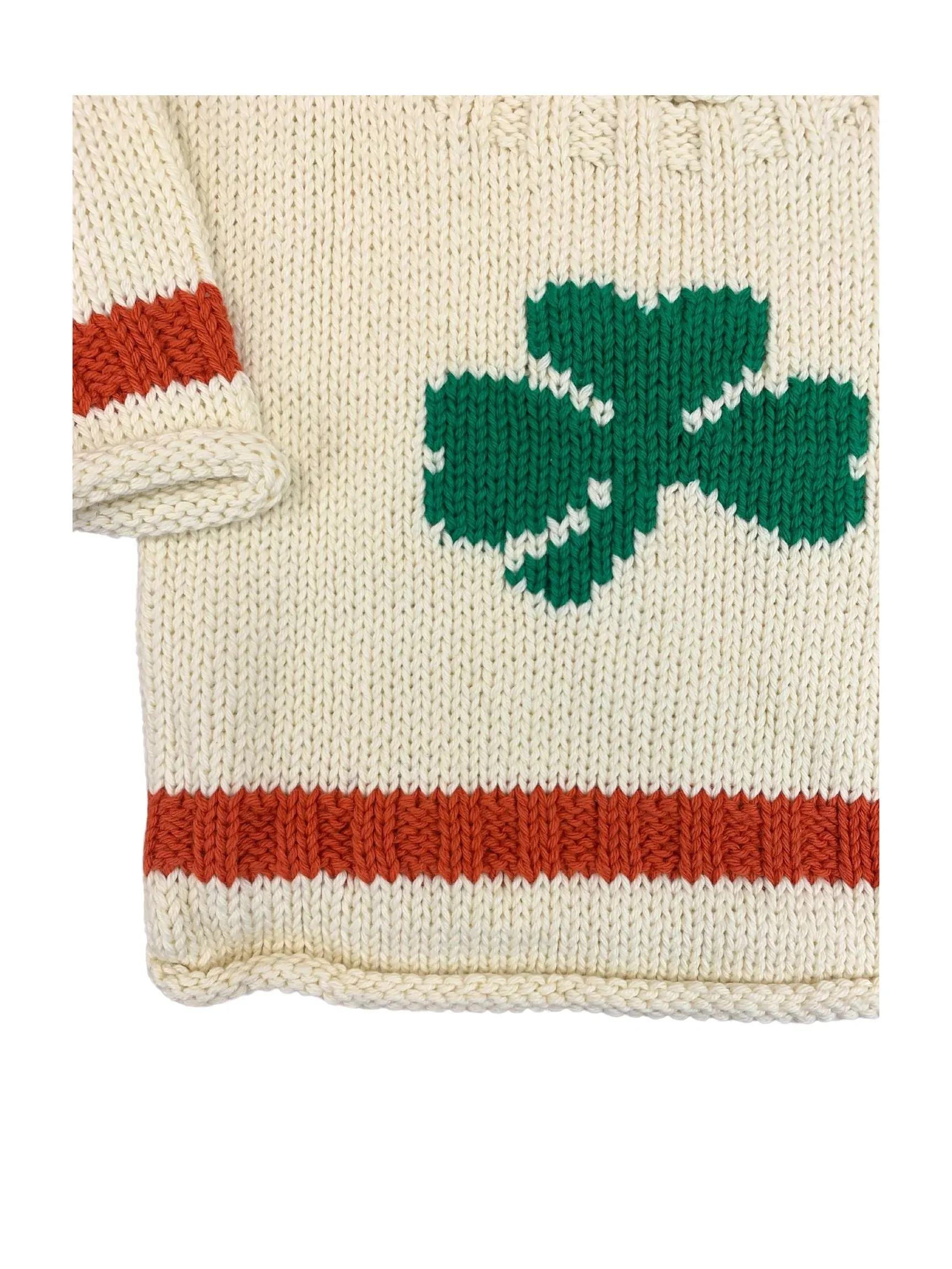 Ivory Shamrock/Orange Stripe Roll Neck Sweater