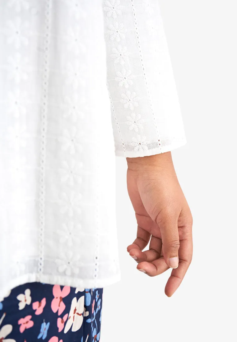 Kamela Raya Eyelet Collection Eyelet Kurung Top - White